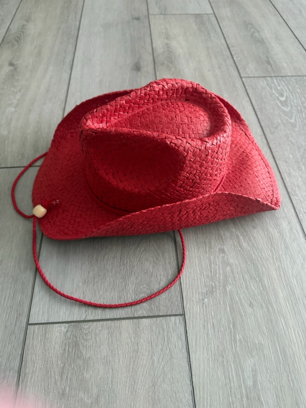Red Straw Cowboy Hat with Chin Cord - Picture 3 of 3